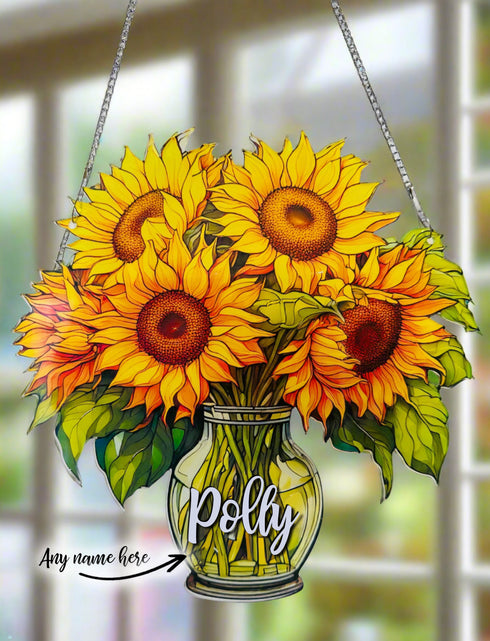 Everlasting Sunflowers in Vase Personalised